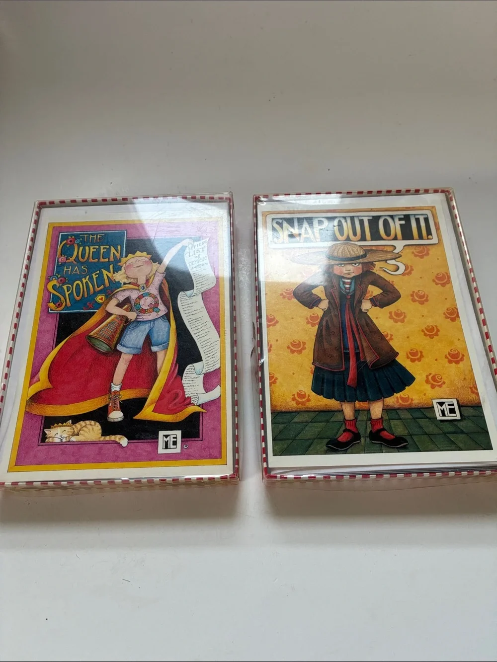 Vintage 1989 Mary Engelbreit Illustrated Note Cards Mixed Set of 2 Boxes Open